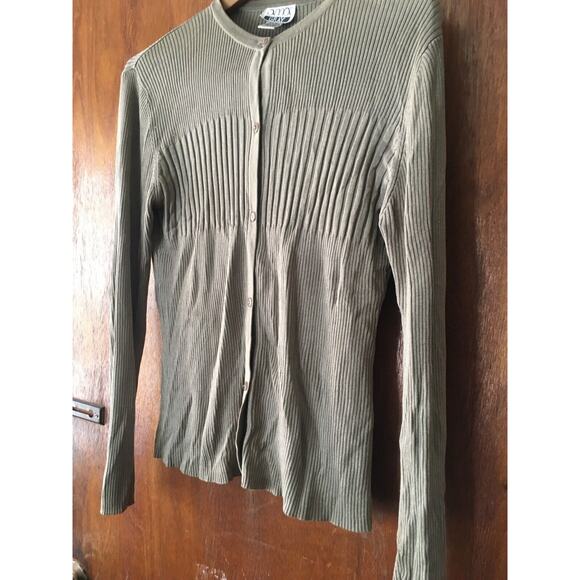 Anna Gray Ladies' L Large Cardigan, Button Front, Cream Grey/Green Silk - Picture 4 of 9